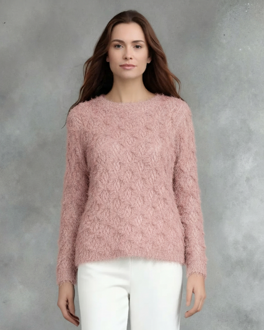Pleating Long Sleeves Top- Cozy Fluffy (Pink)