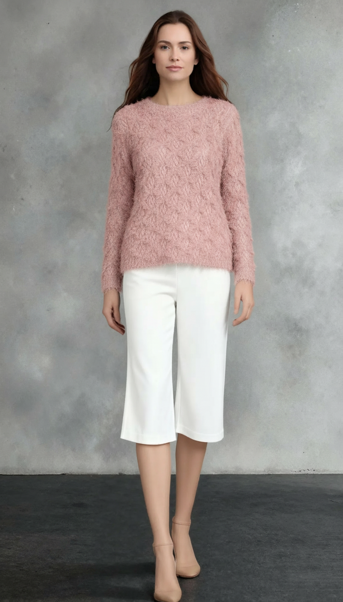 Pleating Long Sleeves Top- Cozy Fluffy (Pink)