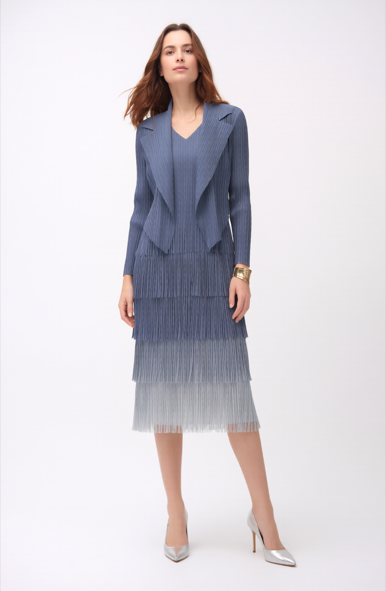 Pleating with fringe Dress set - Ombre effect (Blue)