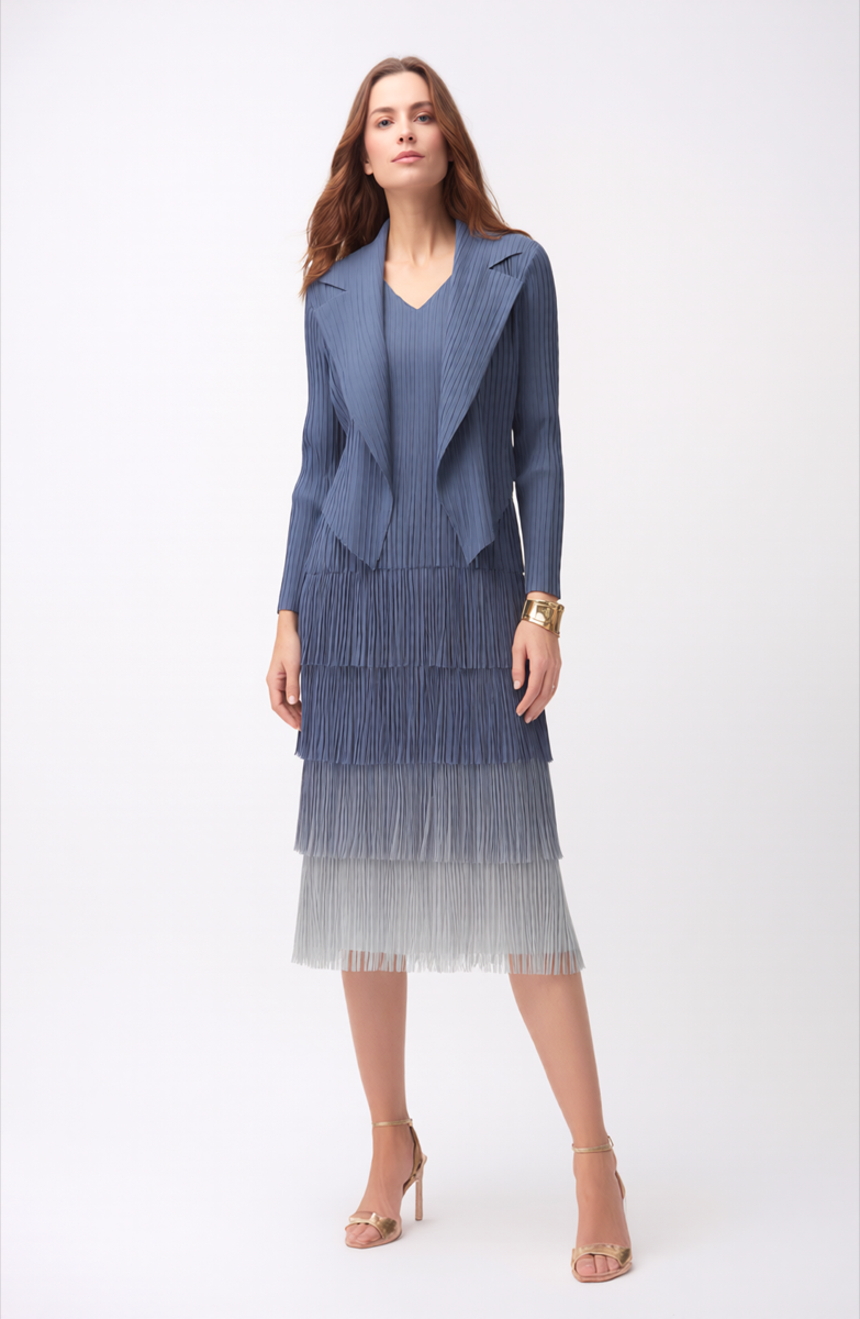 Pleating with fringe Dress set - Ombre effect (Blue)