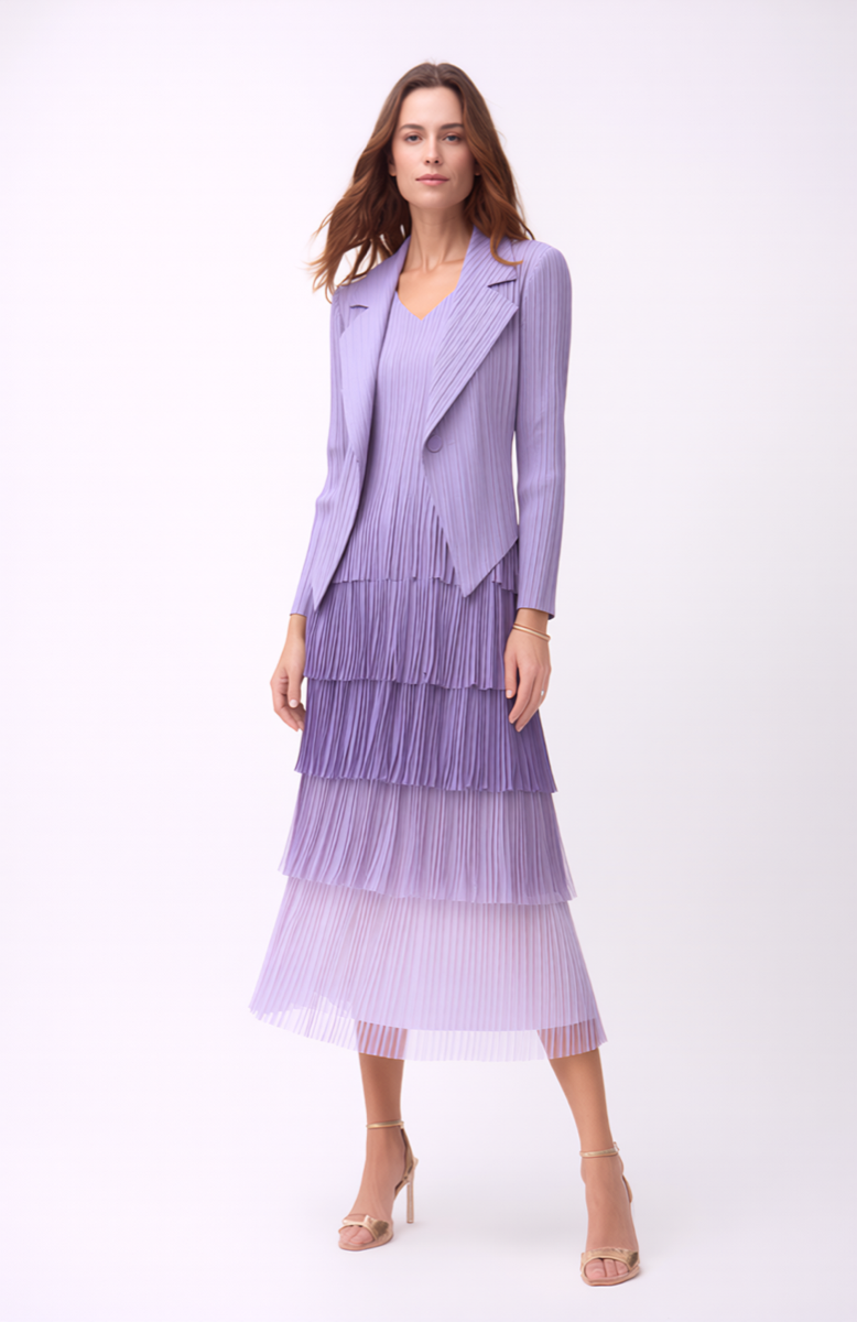 Pleating with fringe Dress set - Ombre effect (Purple)