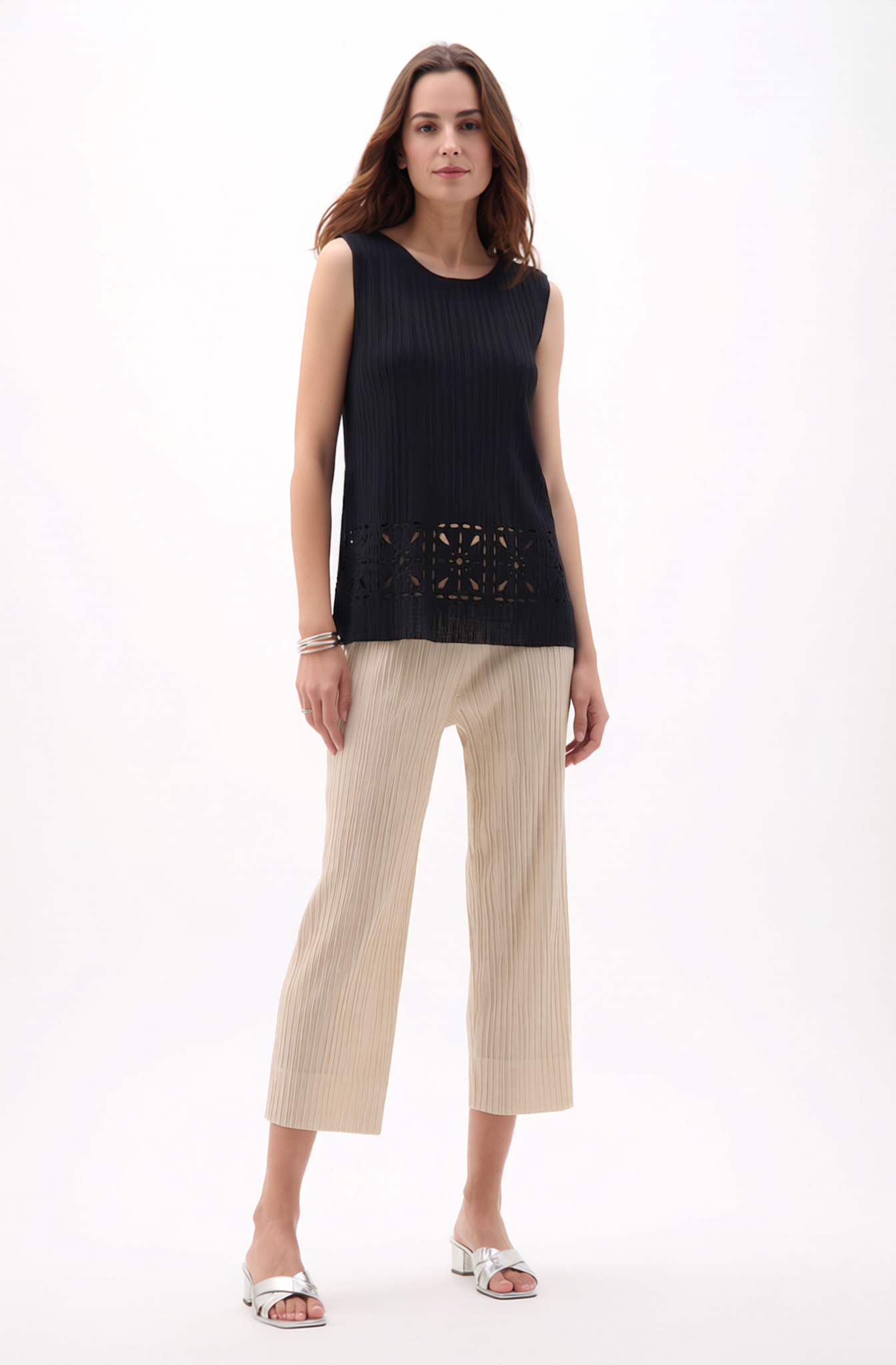 Pleated Cutout sleeveless Top - Black