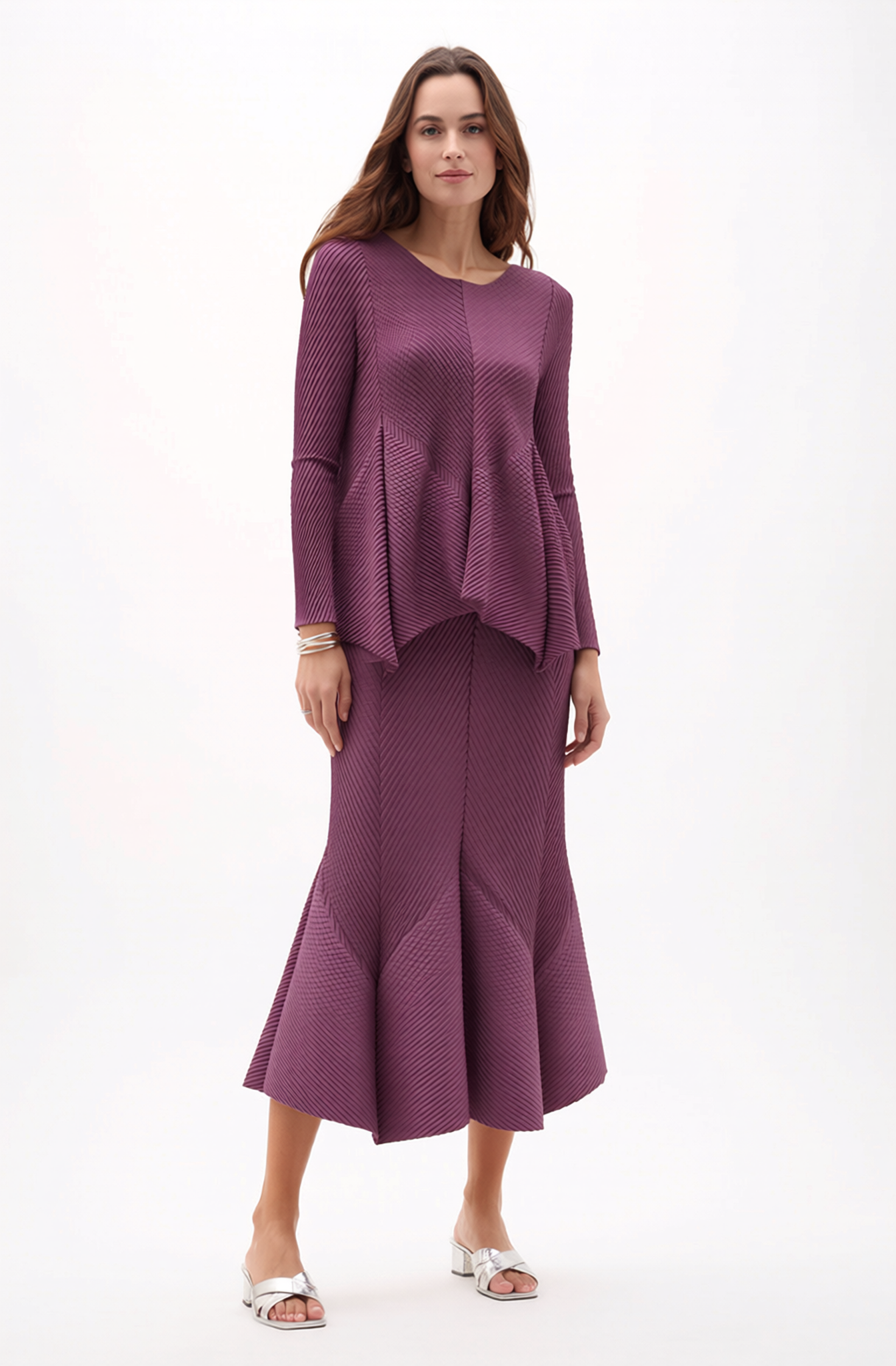 Pleated  Flare skirt - Berry