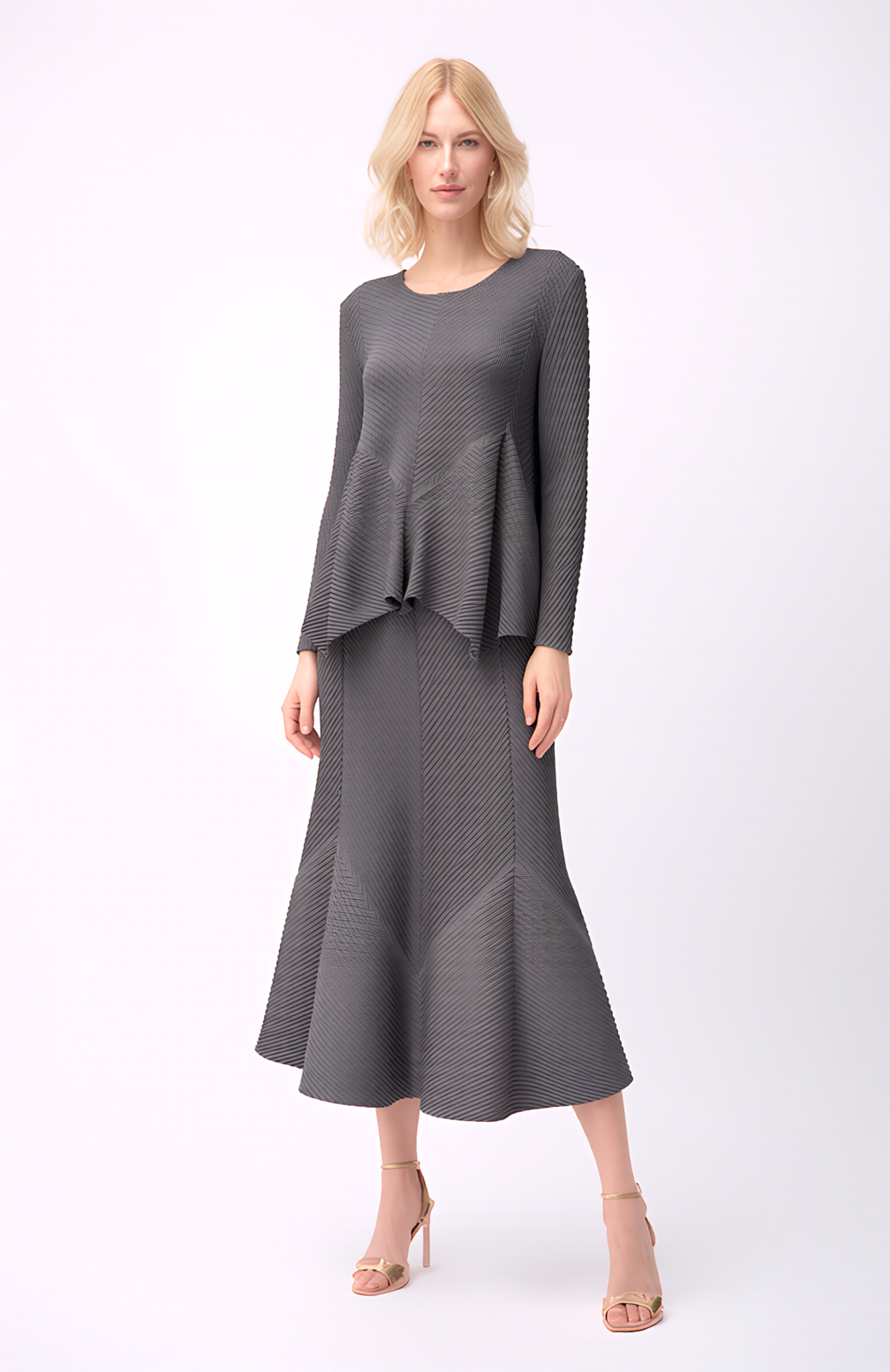Pleated  Flare Blouse - Grey