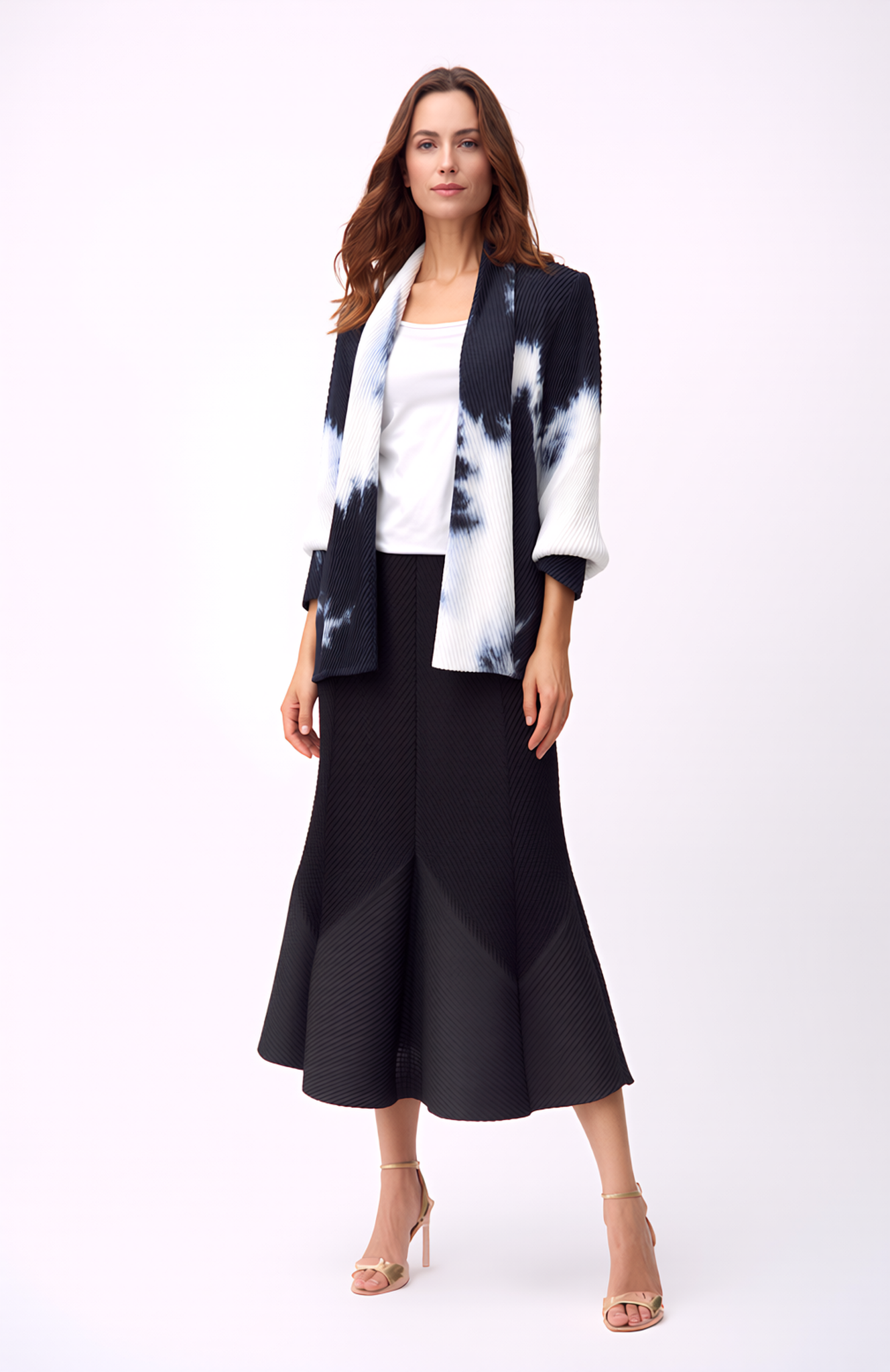 Pleating Jacket- Shawl Collar - Watercolor