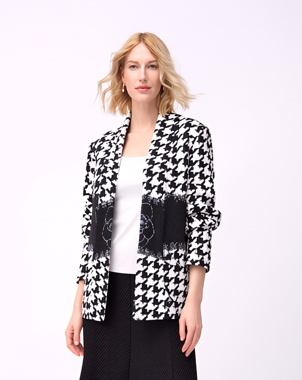 Pleating Jacket- Shawl Collar - Houndstooth