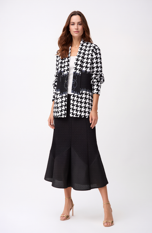 Pleating Jacket- Shawl Collar - Houndstooth