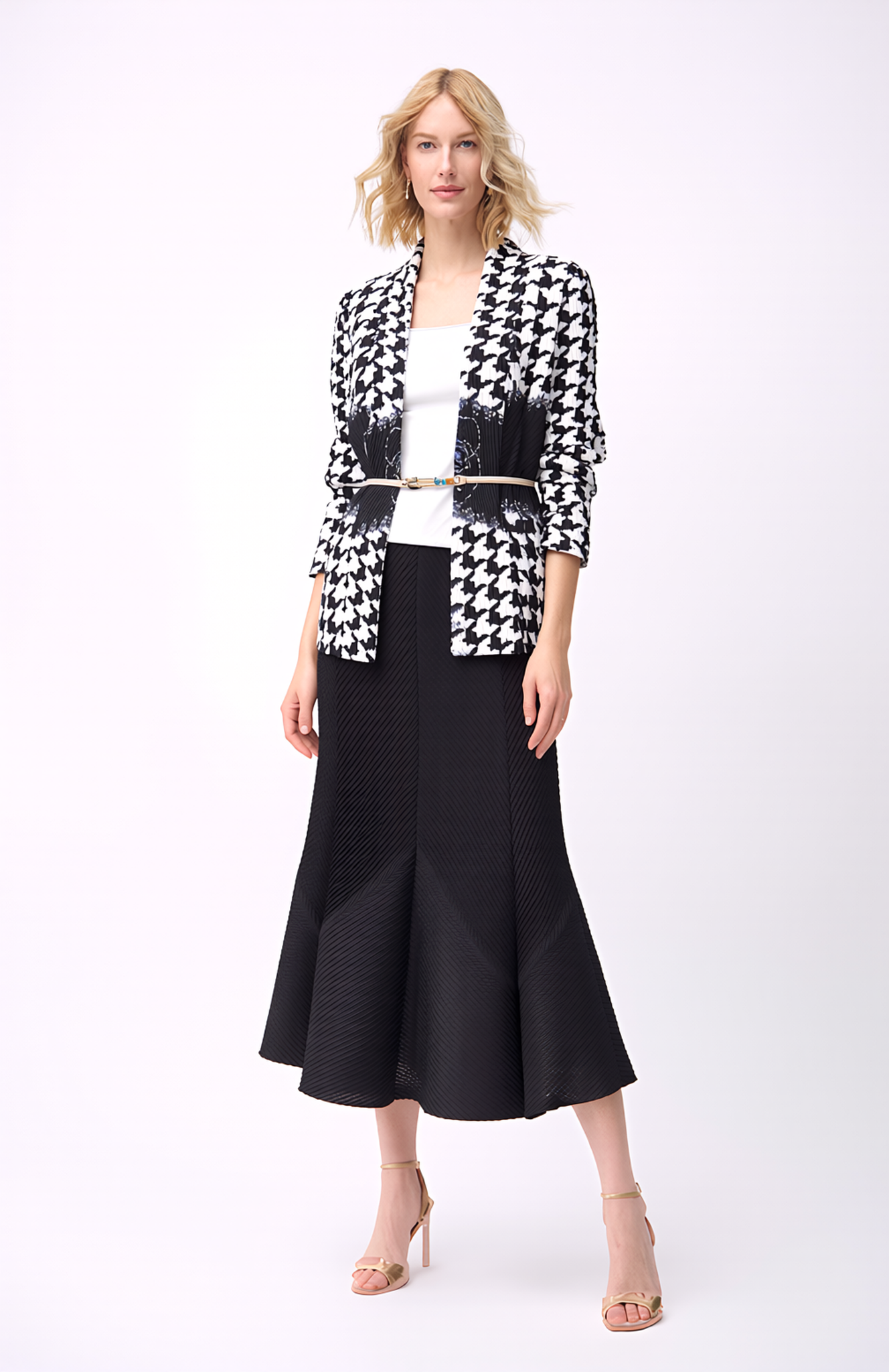 Pleating Jacket- Shawl Collar - Houndstooth