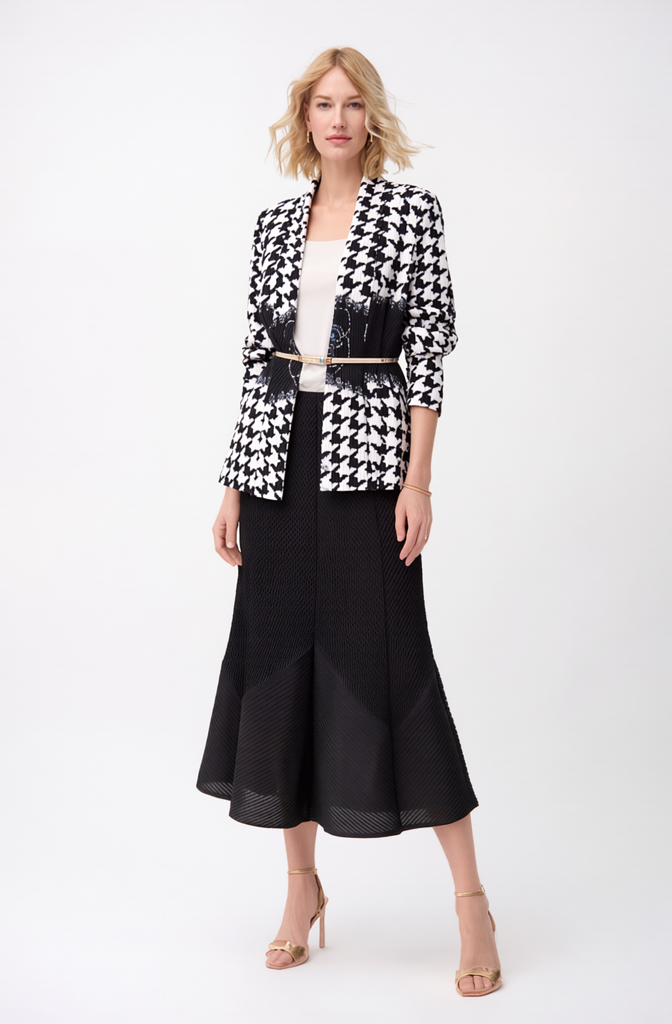 Pleating Jacket- Shawl Collar - Houndstooth