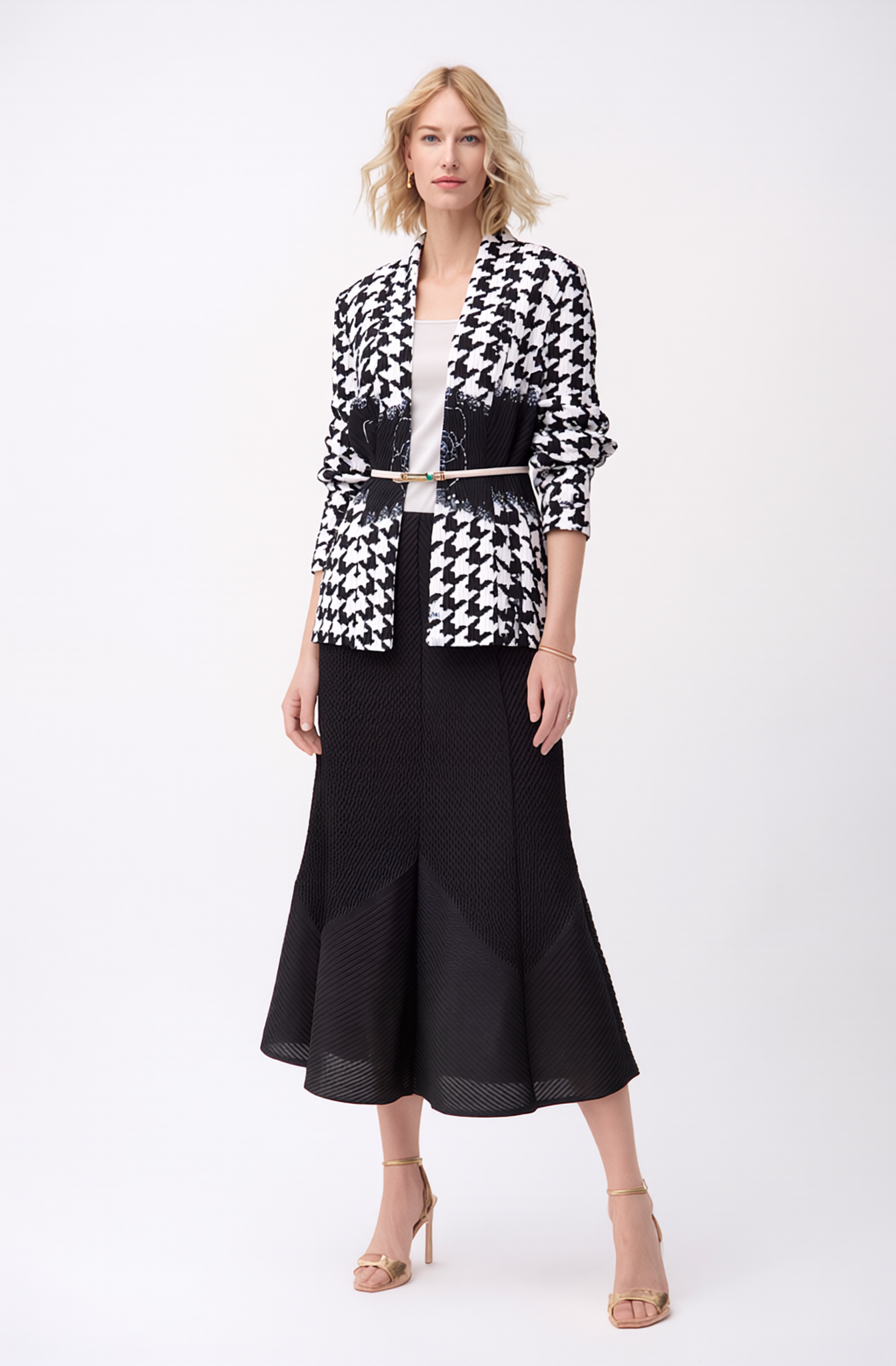 Pleating Jacket- Shawl Collar - Houndstooth