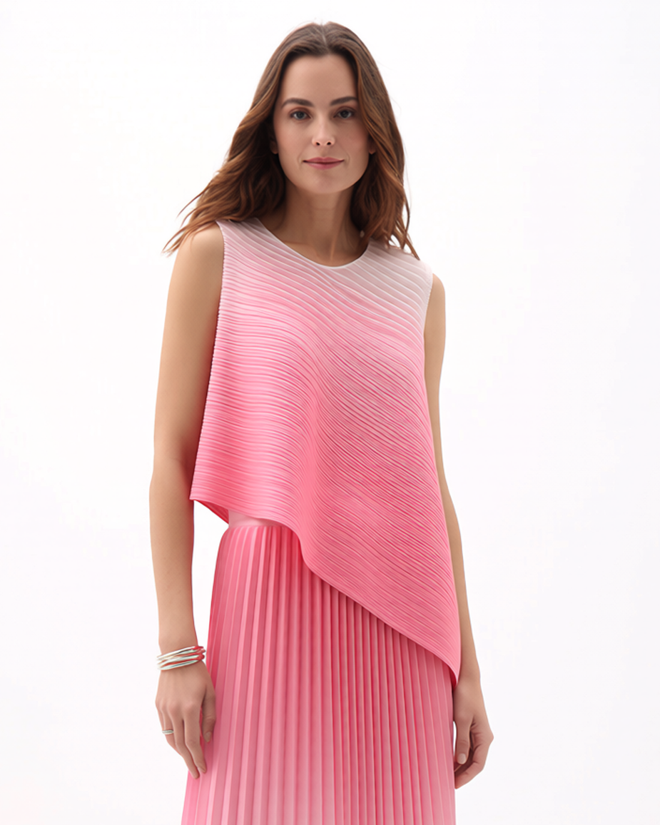 Pleating Sleeveless top & Skirt 2 pc set Ombre- Bloom Pink