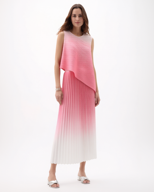 Pleating Sleeveless top & Skirt 2 pc set Ombre- Bloom Pink