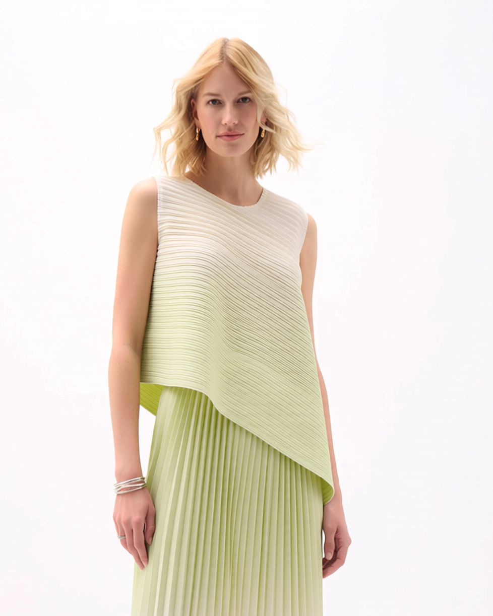 Pleating Sleeveless top & Skirt 2 pc set Ombre- Spring Fade