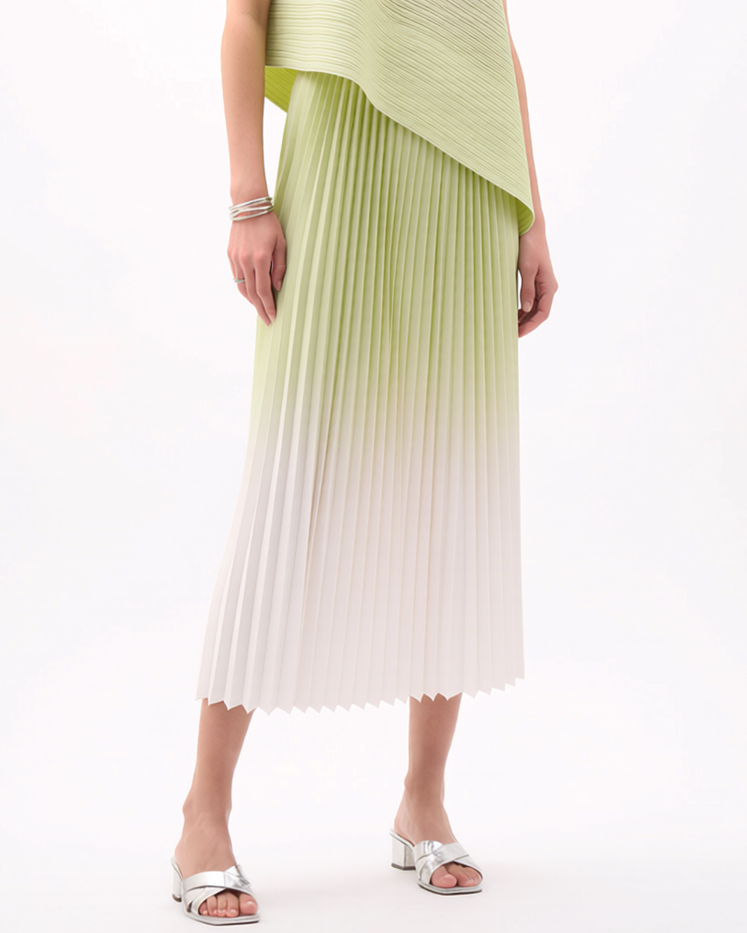 Pleating Sleeveless top & Skirt 2 pc set Ombre- Spring Fade