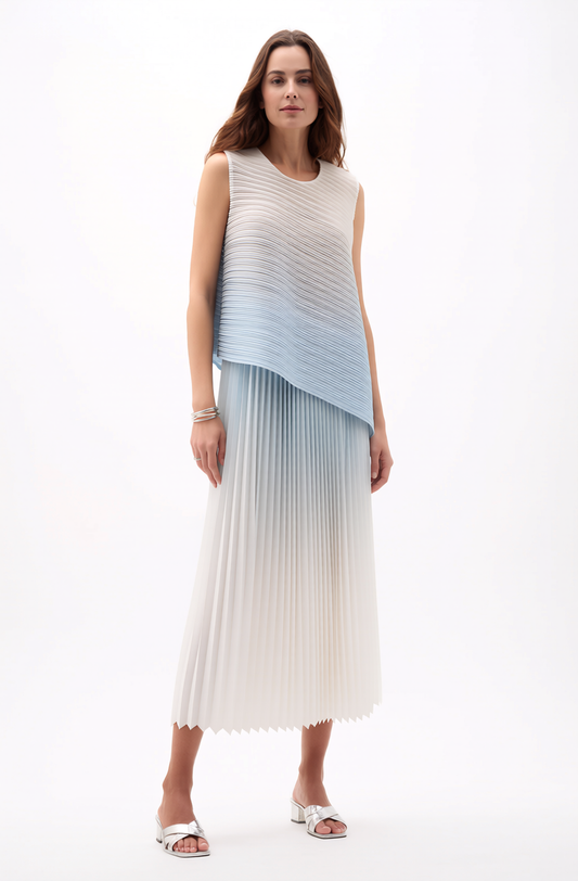 Pleating Sleeveless top & Skirt 2 pc set Ombre - Aqua Haze