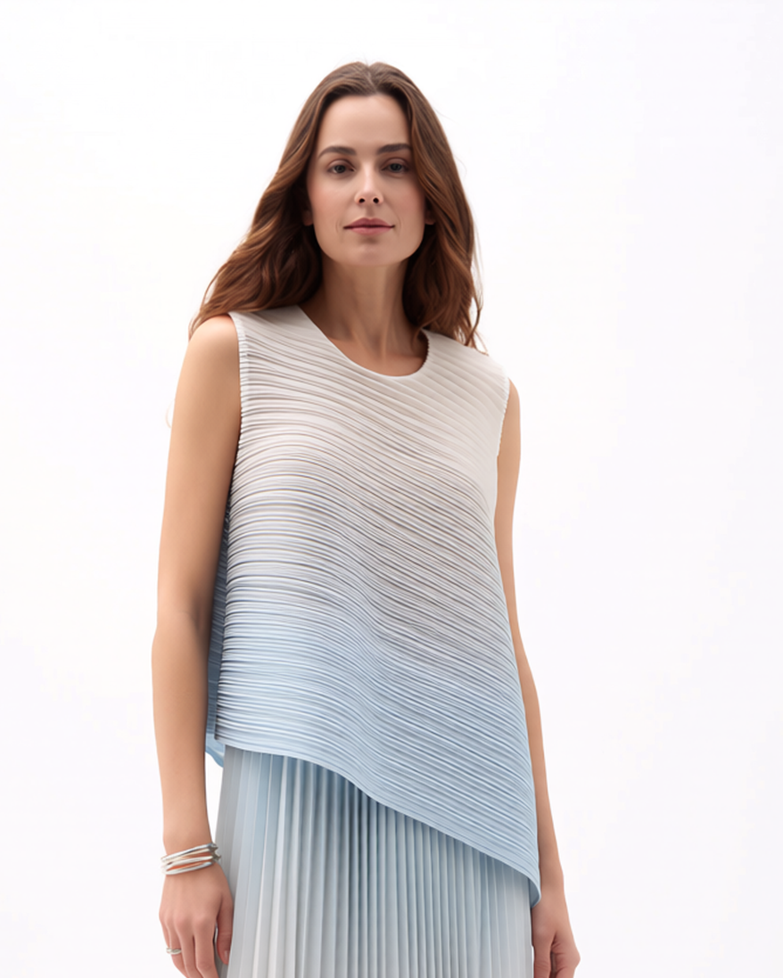 Pleating Sleeveless top & Skirt 2 pc set Ombre - Aqua Haze