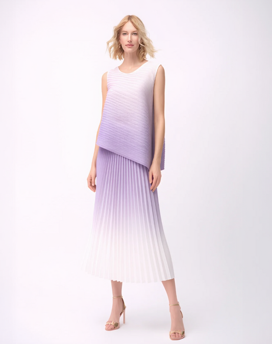 Pleating Sleeveless top & Skirt 2 pc set Ombre- Lilac Dream