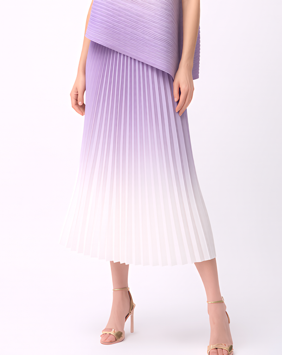 Pleating Sleeveless top & Skirt 2 pc set Ombre- Lilac Dream