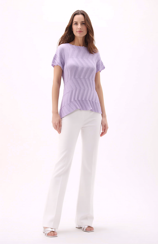 Pleating Short Sleeves Top- Chevron Ripple - Lilac
