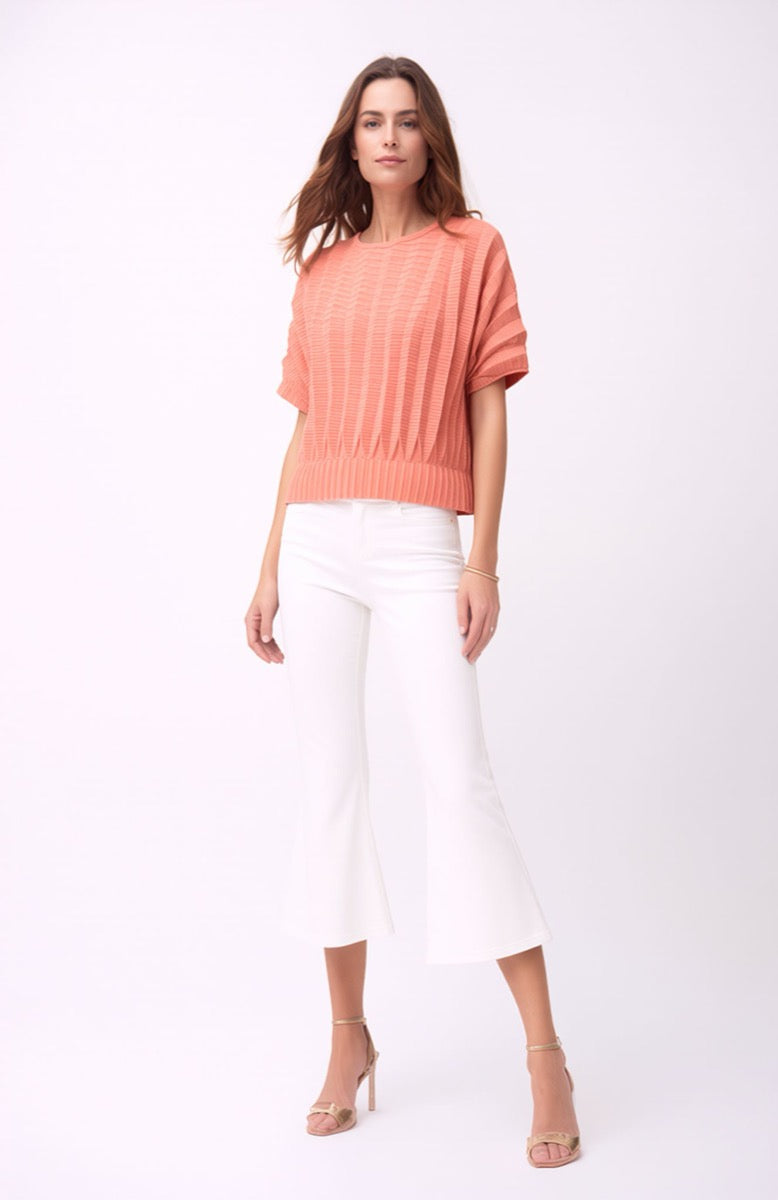 Pleating Short Sleeves Top- Dual Fold - Pink