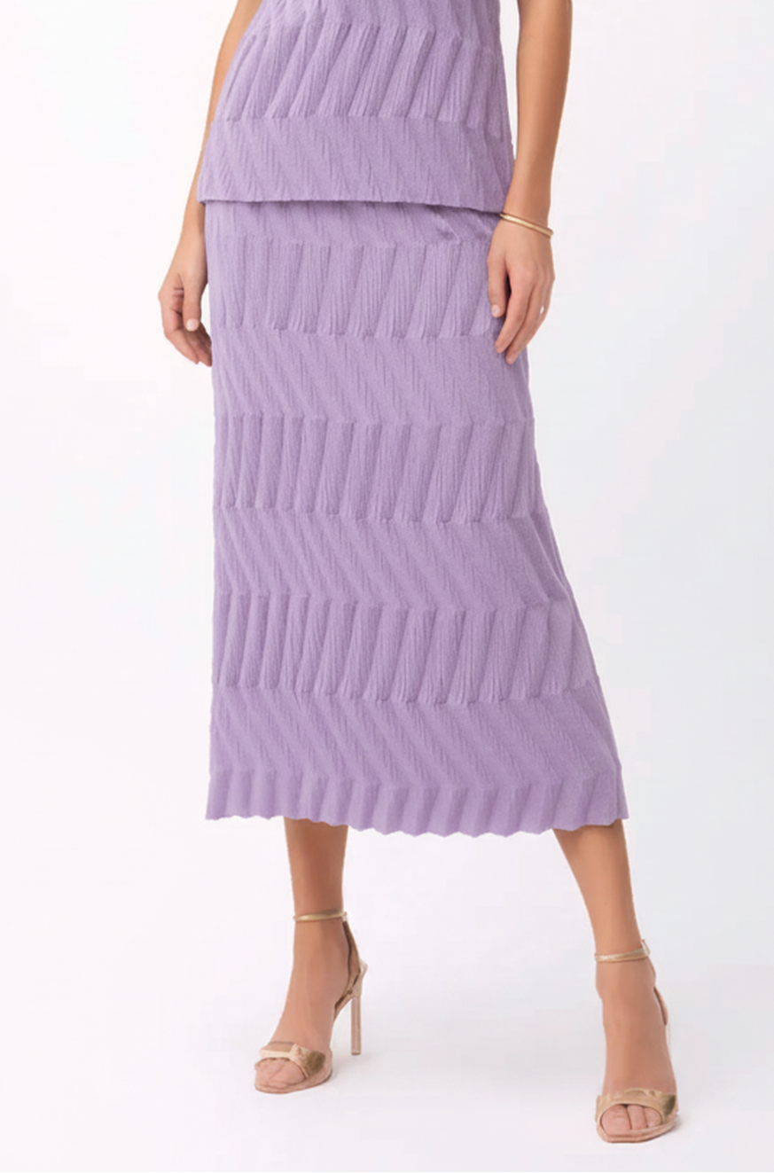 Pleating Short Sleeves Skirt- Chevron Ripple - Lilac