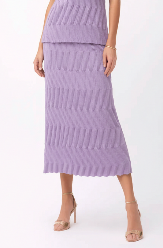 Pleating Short Sleeves Skirt- Chevron Ripple - Lilac
