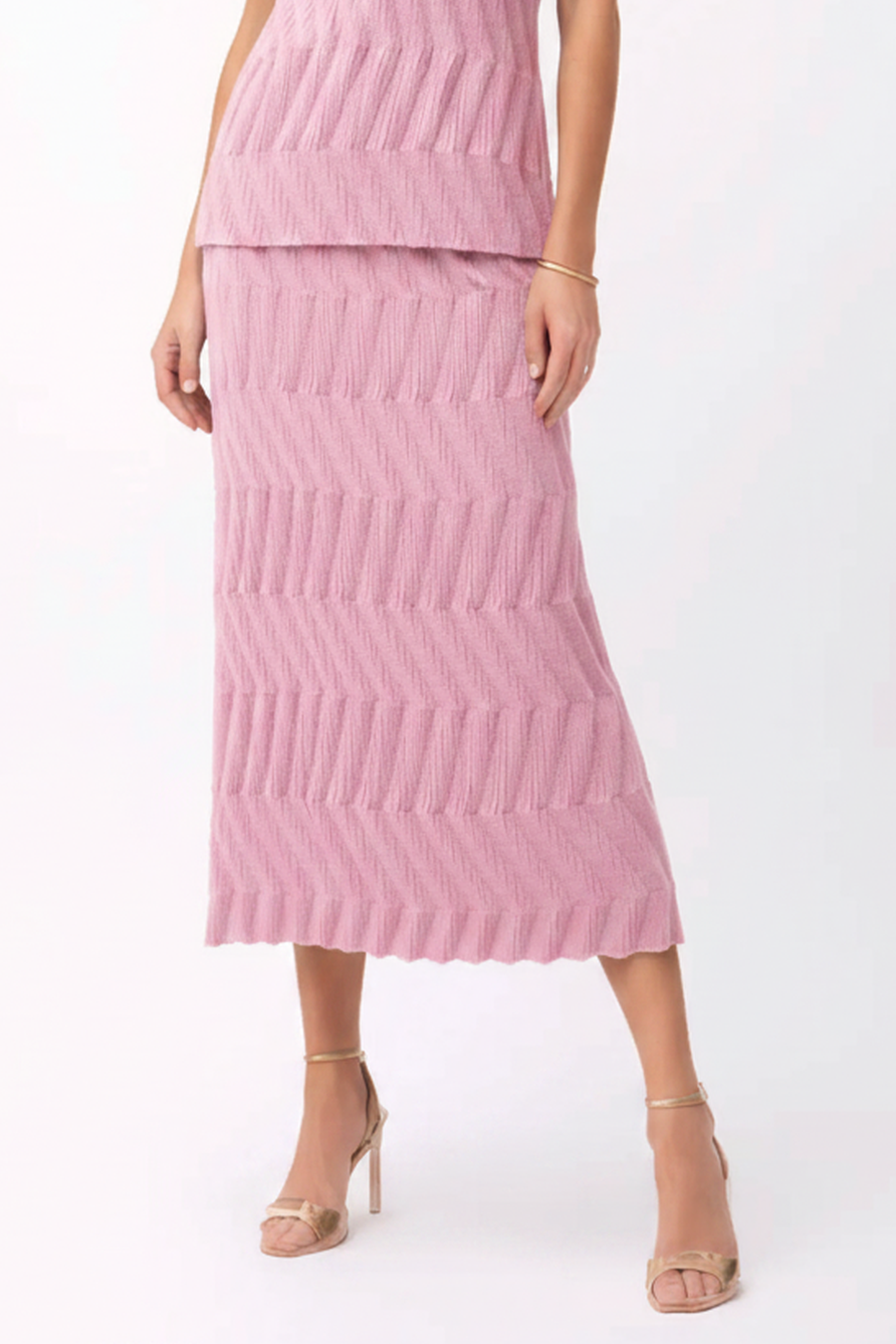 Pleating Short Sleeves Skirt- Chevron Ripple - Pink