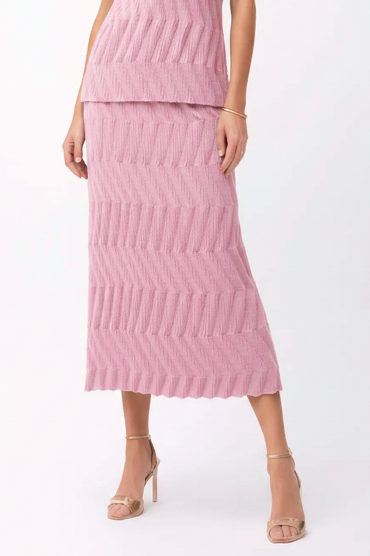 Pleating Short Sleeves Skirt- Chevron Ripple - Pink