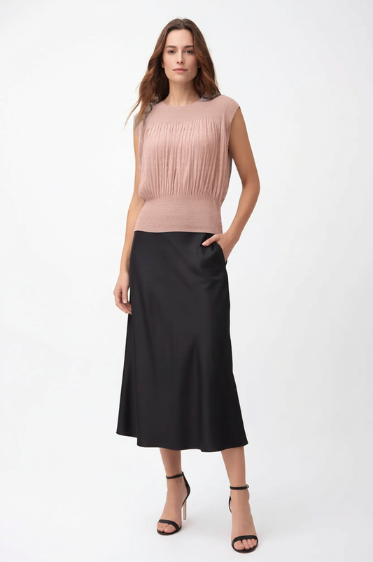 Pleating Sleeveless Top- Chiffon Flow - Peach