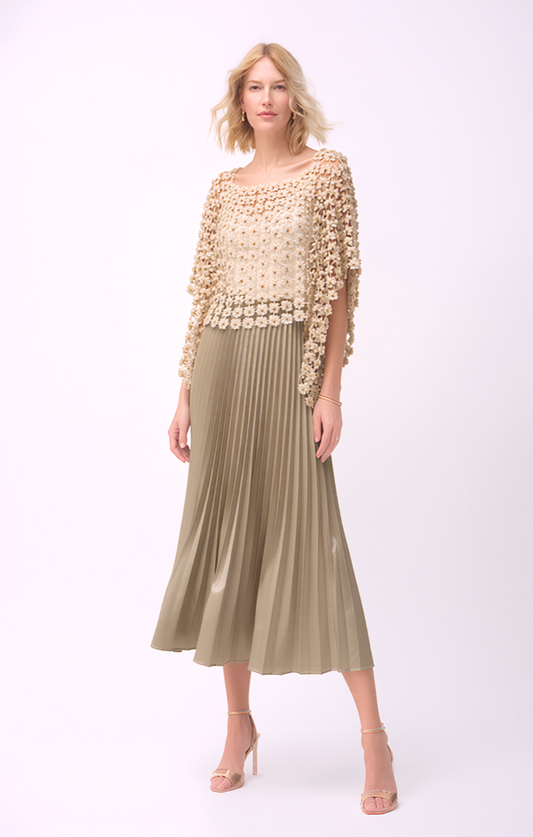 Lace Poncho with all over Pearls attached  (Champagne)