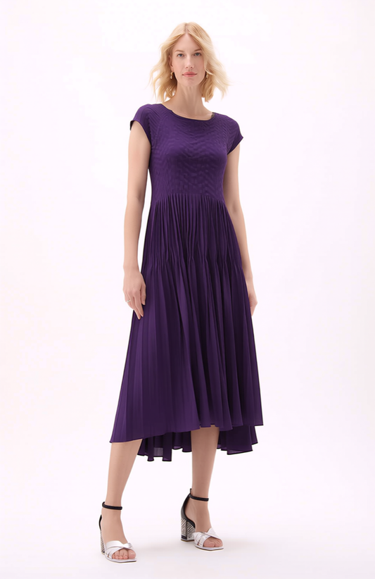 Pleated dress with Cupsleeves  (Violet)
