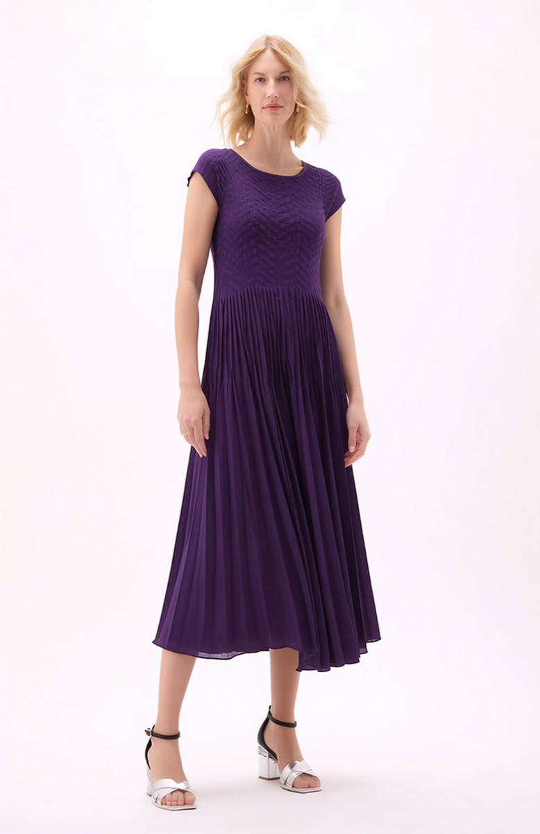 Pleated dress with Cupsleeves  (Violet)