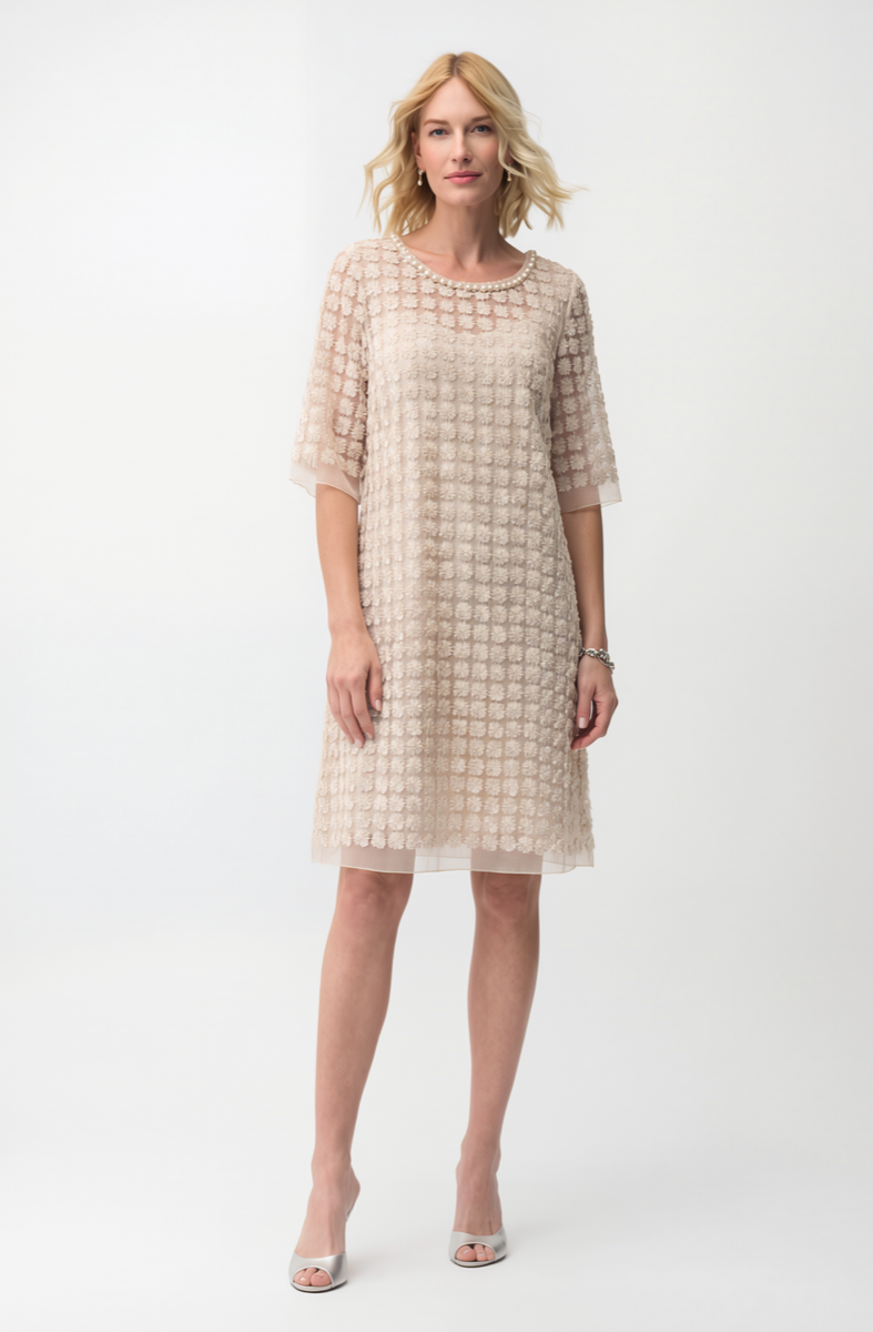 Lace Organza short sleeve Shift Dress with matching cami dress  (Ivory)