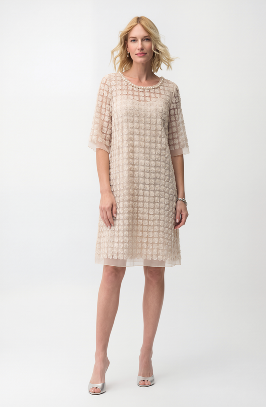 Lace Organza short sleeve Shift Dress with matching cami dress  (Ivory)