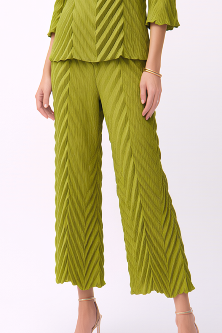 Pleating Pants with Pockets- Chevron Flow- Lime