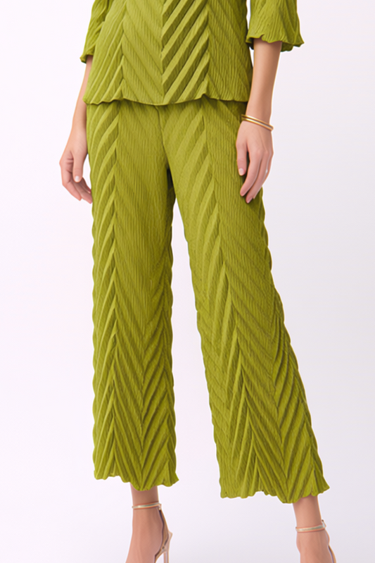 Pleating Pants with Pockets- Chevron Flow- Lime