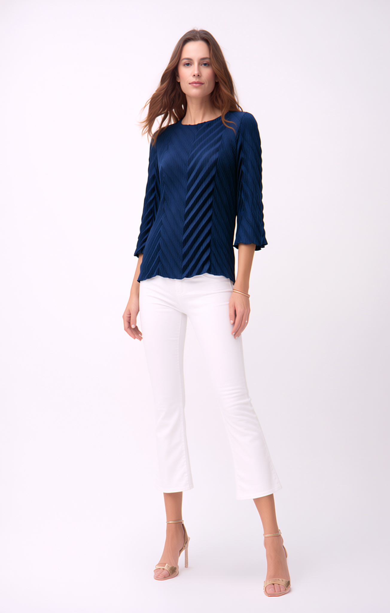 Pleating Skirt- Chevron Flow- Dark Blue