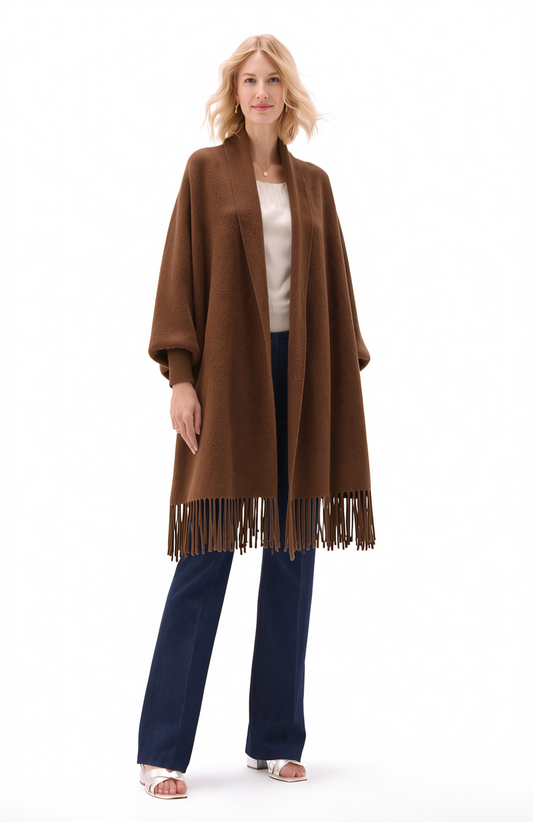 Soft Faux Mink Knit Shawl with Arm Openings - Chestnut
