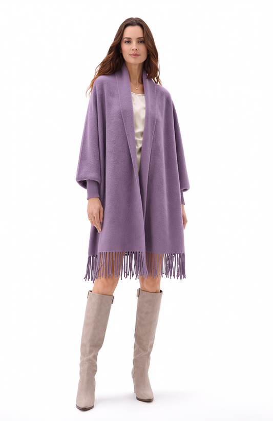 Soft Faux Mink Knit Shawl with Arm Openings - Mulberry