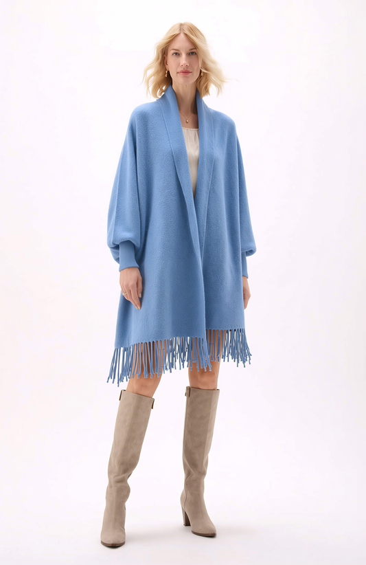 Soft Faux Mink Knit Shawl with Arm Openings - Winter Sky
