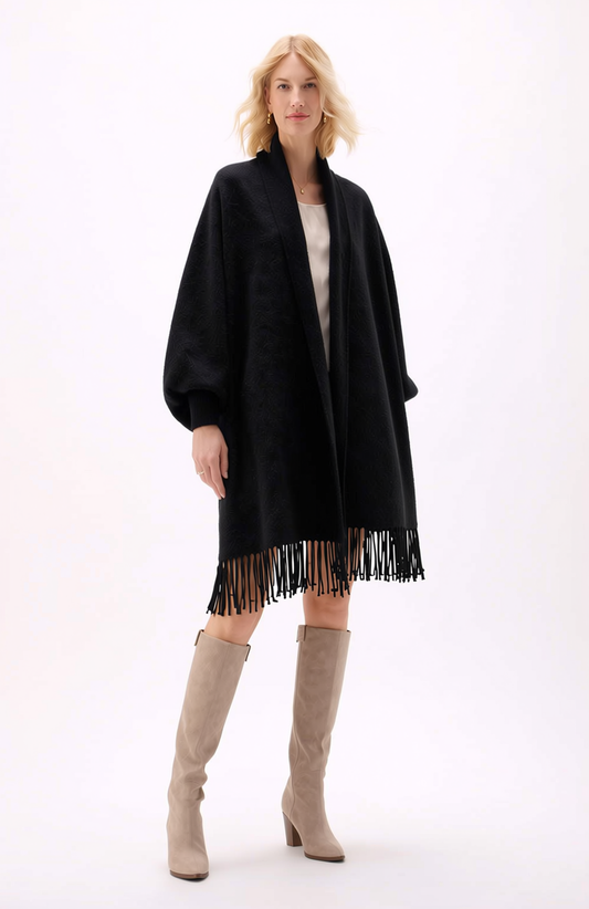 Soft Faux Mink Knit Shawl with Arm Openings - Black