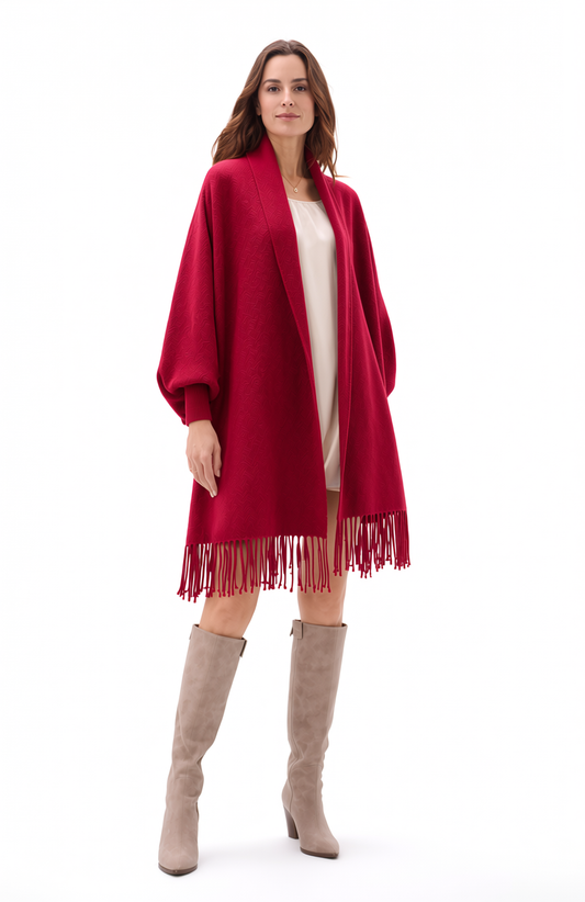 Soft Faux Mink Knit Shawl with Arm Openings - Mulled Wine