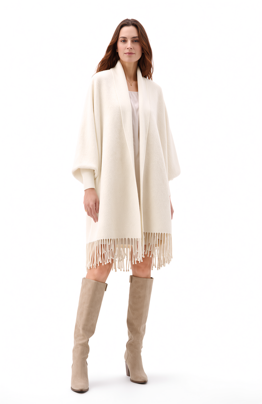 Soft Faux Mink Knit Shawl with Arm Openings - Cream