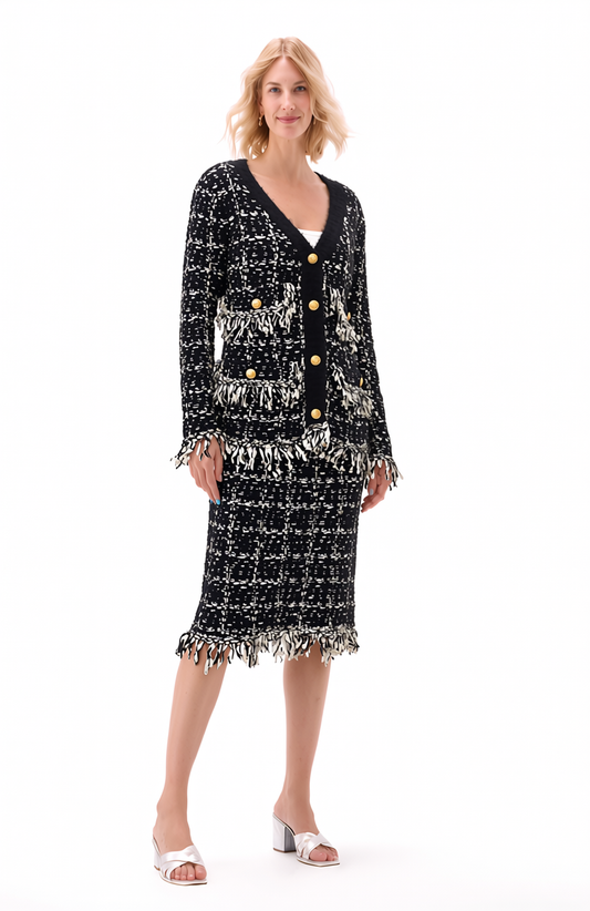 Sweater knit Tweed Skirt (Black.White)