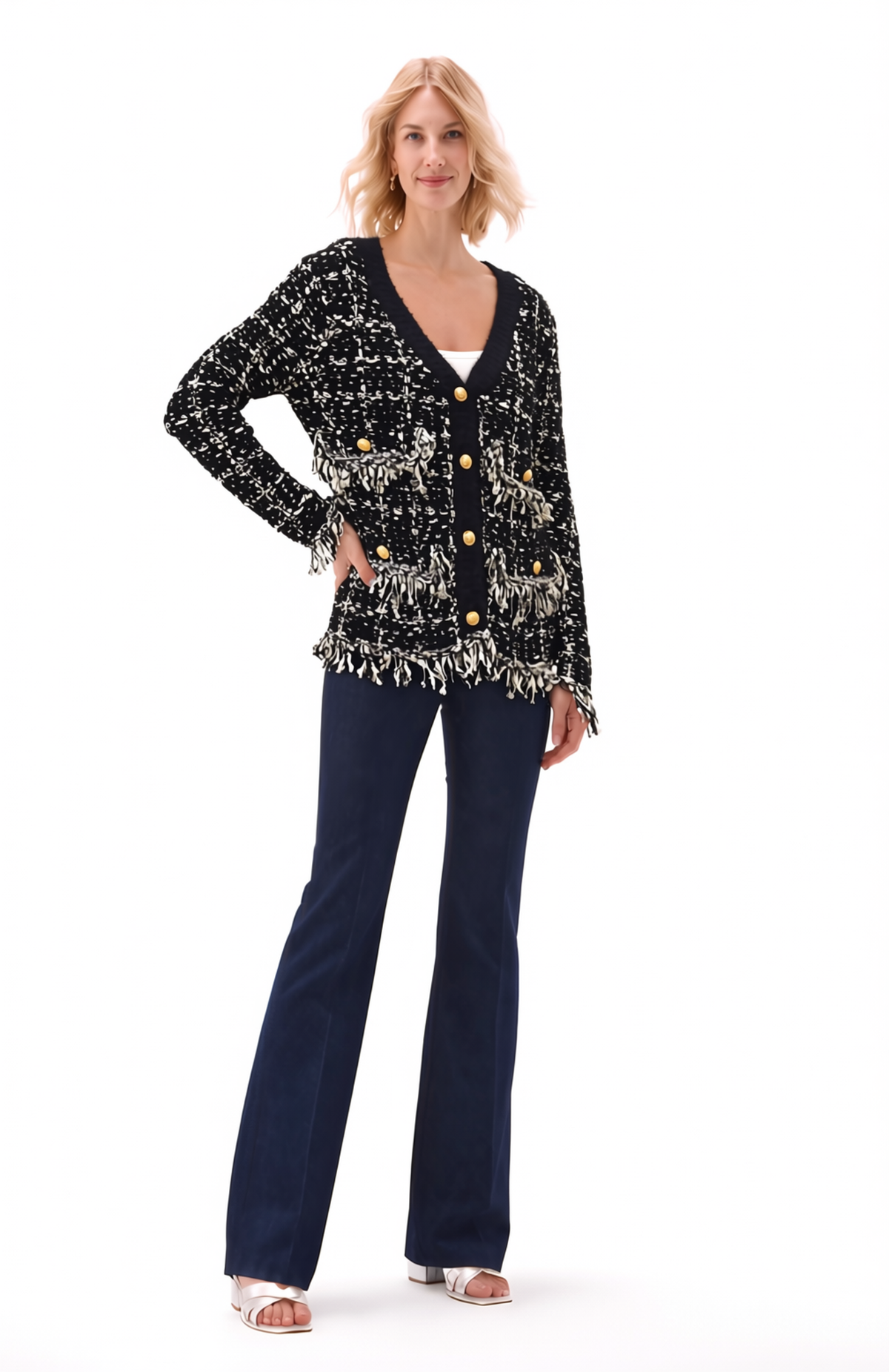 Sweater knit Tweed Jacket (Black.white)