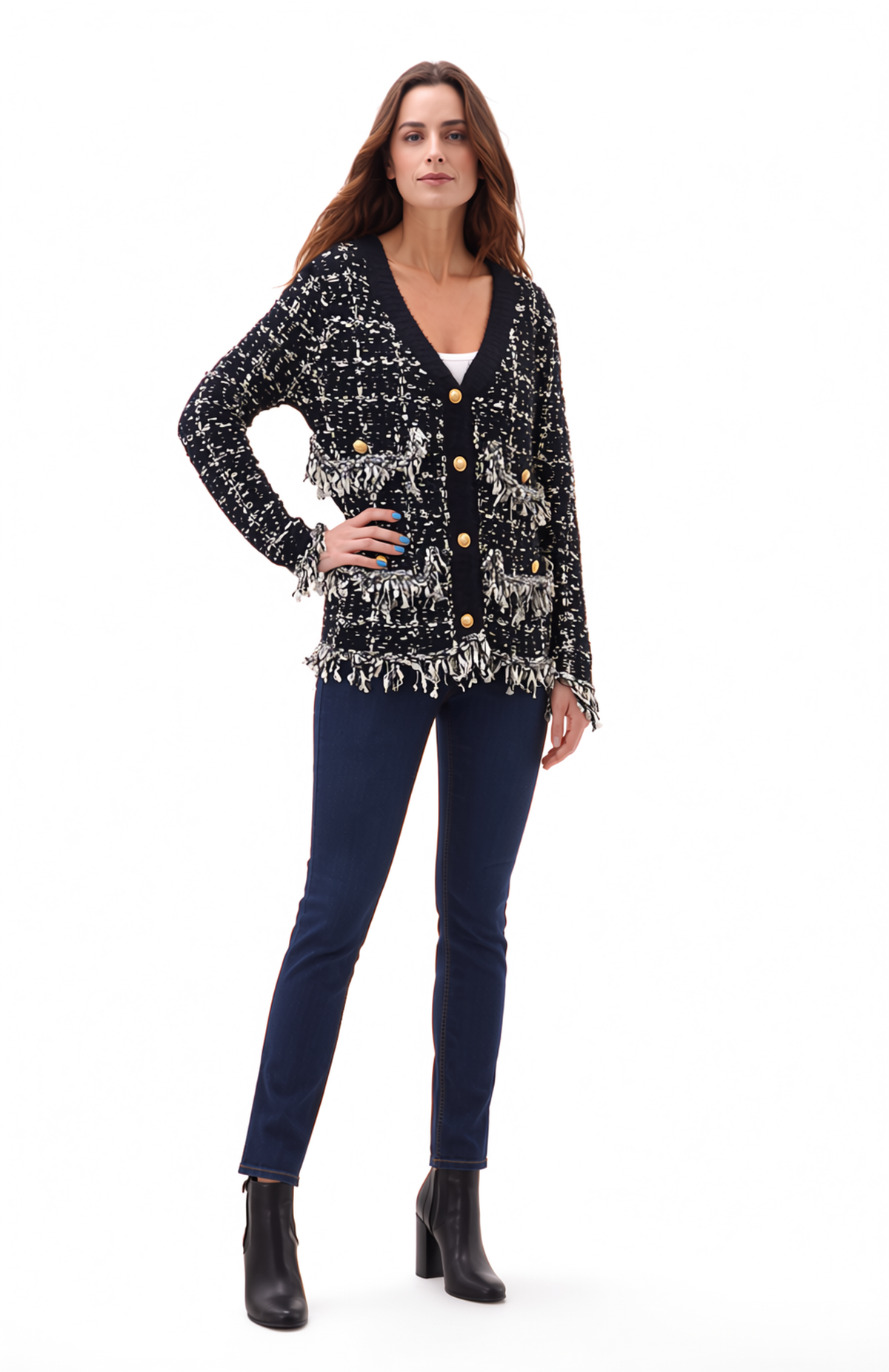 Sweater knit Tweed Jacket (Black.white)