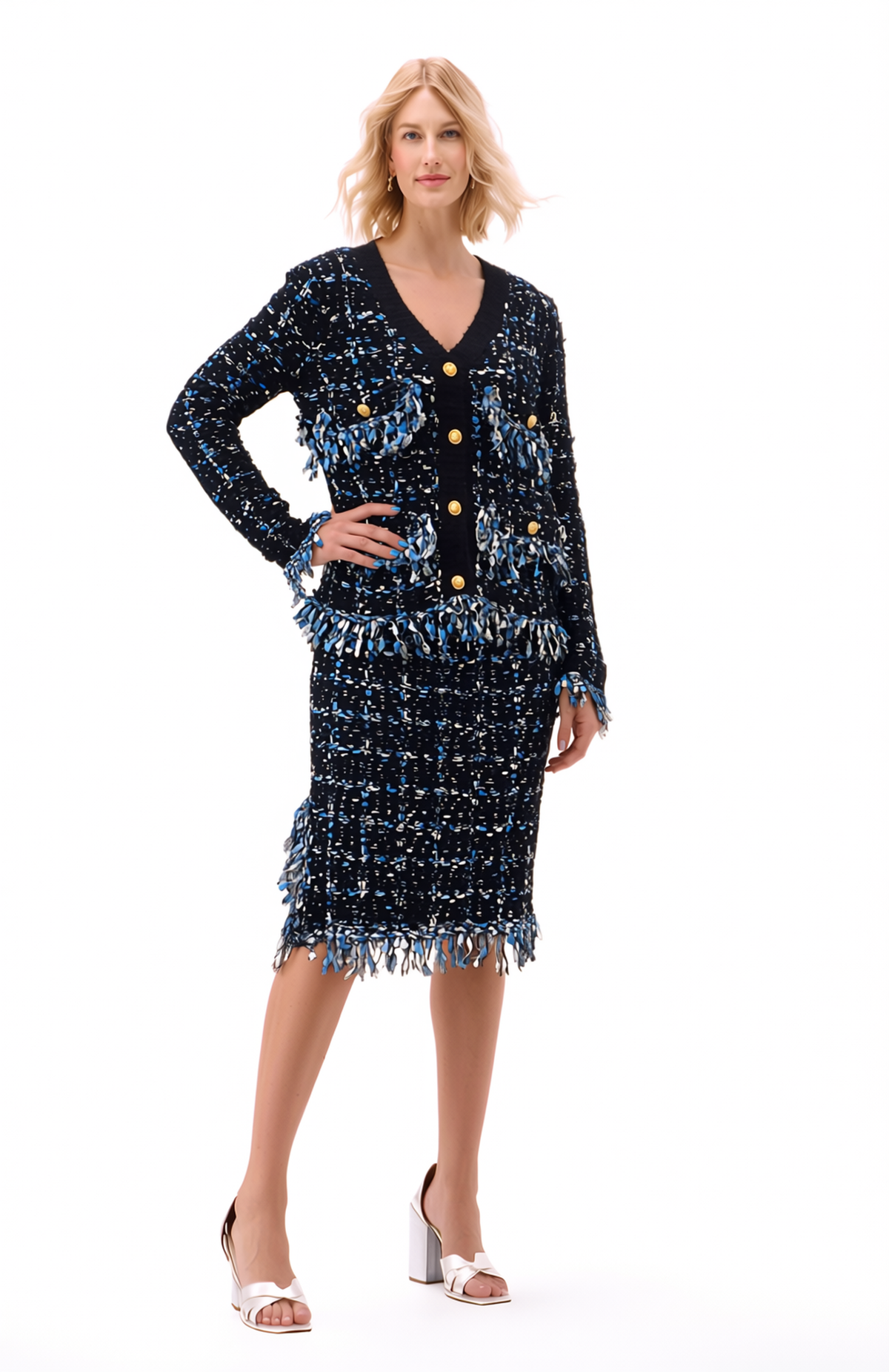 Sweater knit Tweed Jacket (Black.Blue)