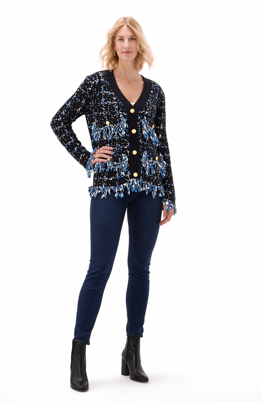 Sweater knit Tweed Jacket (Black.Blue)