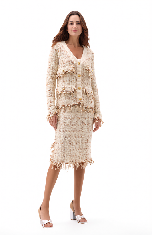 Sweater knit Tweed Skirt (Cream.Beige)