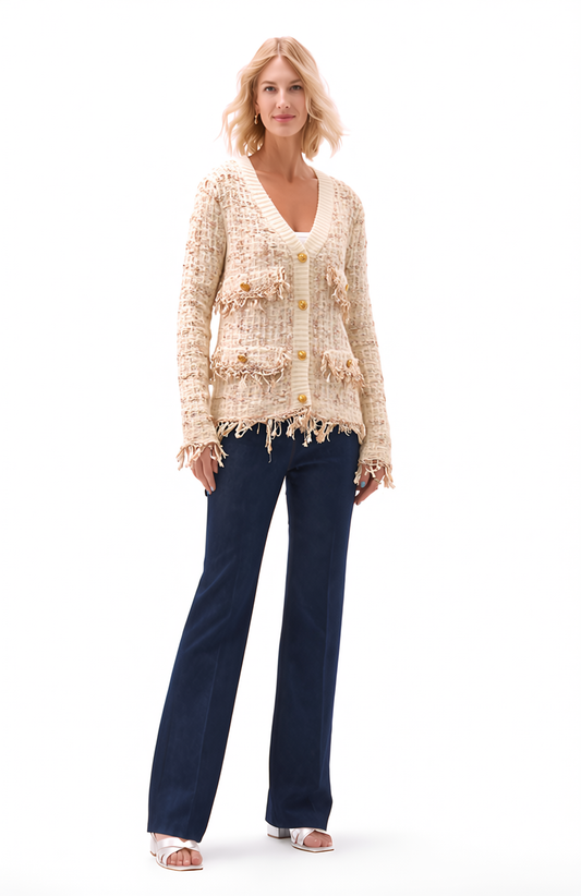 Sweater knit Tweed Jacket (Cream.Beige)